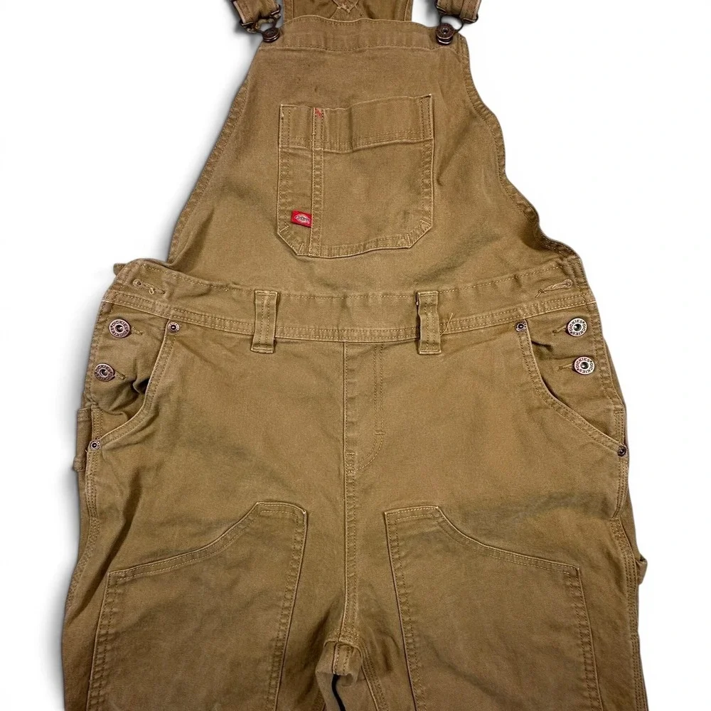 Dickies Overalls Mens 30x30 Brown Duck Canvas Double Knee Bib Workwear Dungarees - Picture 3 of 12